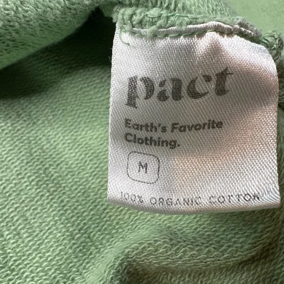 Pact Organic Cotton Green Cropped Sweatshirt, Womens M, Raw Hem Casual Cozy - Picture 3 of 8
